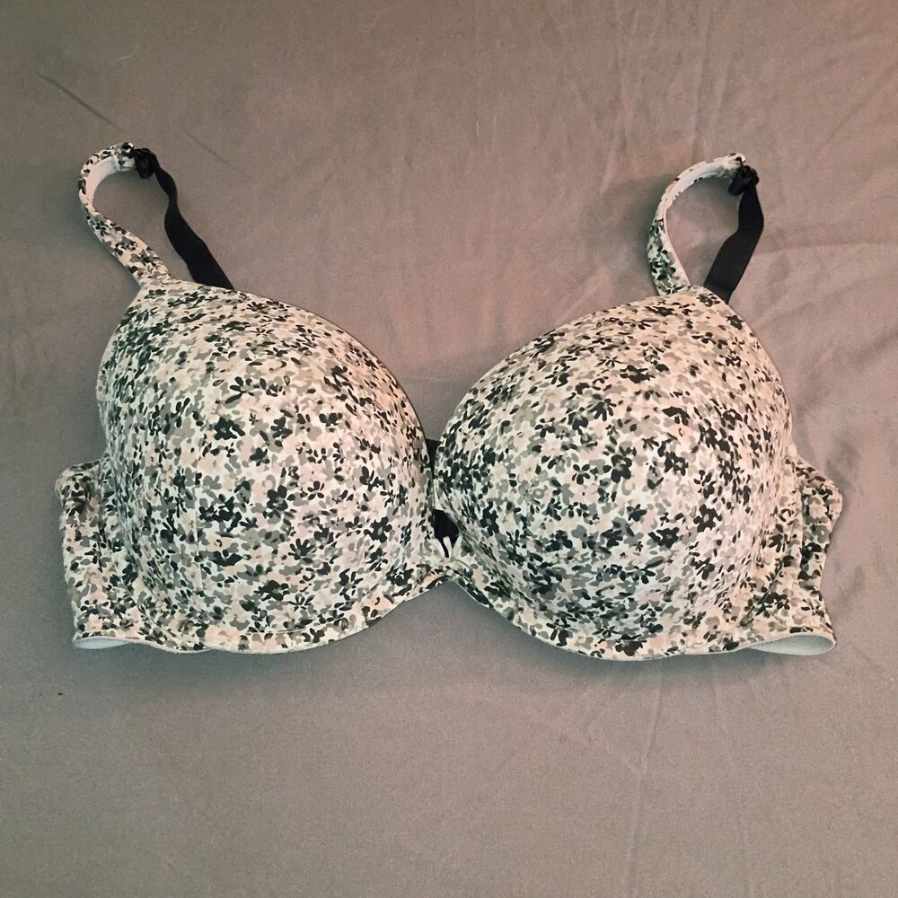Cacique Black White Cotton Boost Plunge Underwire Bra 42DD Floral
